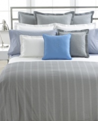 Inspired by London's Jermyn Street, this comforter from Lauren by Ralph Lauren features bold grey stripes and a delicate bar-tack quilt stitch for a sophisticated air.