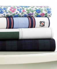 Class act. Sumptuous and soft, the University sheet set from Lauren Ralph Lauren makes the grade with smooth 250 thread count cotton. Choose from hip prints that deck out your bed in style.