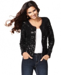 Tulle trim and allover sequins add sparkle to this elegant topper from INC. Wear it with jeans for a night out and with a sheath dress for holiday parties!