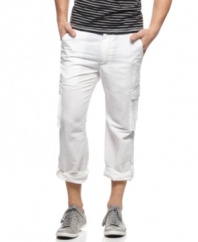 Rull up to the weekend's activities in a pair of these adjustable cuff cargo pants from INC International Concepts.