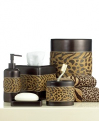 Into the wild. Boasting an exotic zebra and cheetah motif on a hand-painted chocolate brown background, the Cheshire lotion pump accents your bath with safari-inspired style.