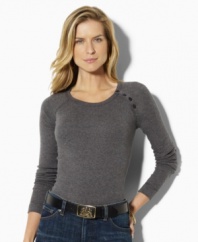 Styled for an easy fit in ultra-breathable cotton, this classic knit crewneck from Lauren Jeans Co. is updated by a side shoulder placket with chic buttons.