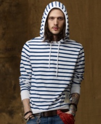 Washed-out stripes adorn this essential vintage-inspired hoodie, constructed from lightweight cotton jersey for versatile layering options.
