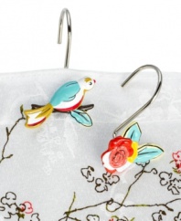Inspired by the refreshing elegance of the whimsical Lenox Simply Fine dinnerware pattern, the sweet birds and quaint blossoms of the hand-painted Chirp shower curtain hooks accent your bath with charm.