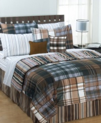 Plaid perfection. Earn your style stripes with the Bentley Plaid comforter set, boasting a patchwork of classic plaids in earthy tones. The striped bedskirt matches the comforter's reverse, pulling the look together with polished ease. (Clearance)