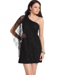 Dark lace falls mysteriously over a classic a-line shape on this dress from Sugar & Spice that's designed to intrigue!