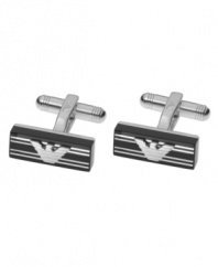 A thoughtful and stylish touch by Emporio Armani. These classic logo cufflinks are crafted in sterling silver with grooved black lacquer.