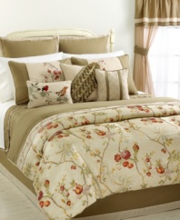 Jacquard woven flowers and vines wind across this Aubrey comforter set, featuring a golden palette that brings to mind feelings of an utterly inviting retreat. This comprehensive set has all the elements needed for a new look including window treatments and ornately beautiful decorative pillows.