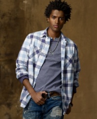 Rooted in the classics, a breezy cotton sport shirt exudes down-to-earth style in a cool homespun plaid pattern.