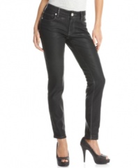 Add a tough look of leather to your after-dark ensemble with these black coated skinny jeans from Baby Phat!