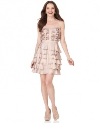 Shimmery ruffled tiers are the recipe for a stunning party dress-this Nine West creation is sure to make a statement at your next soiree.