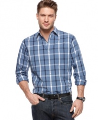 Step out in plaid style with confidence when you're wearing this button-front shirt from Club Room.