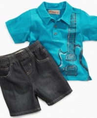 Start him on the strings early. He'll have his style established, once he's ready to rock out, in this polo shirt and short set from Kids Headquarters.