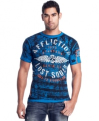 Wear it any way you want it. This reversible graphic tee from Affliction doubles your options.