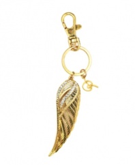 Celestially chic and perfectly practical, RACHEL Rachel Roy's winged key chain is a stylish way to stay organized. Crafted in gold tone mixed metal with sparkling crystal embellishment. Approximate length: 5-1/2 inches.