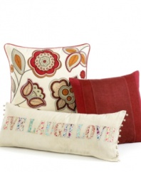 Into the red. Martha Stewart Collection brings a rich red color to this decorative pillow, perfect for anywhere in your home.