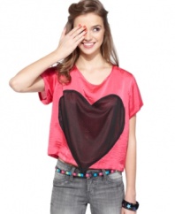 Flaunt your big heart in this silky top from Material Girl – a luxe addition to any collection of casual shirts!