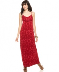 Ruffle trim adds flirty flair to this printed Kensie maxi dress -- perfect for a spring day-to-night look!