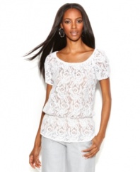 A fresh look for elegant lace  - INC's peplum top looks as good with jeans as it does with a pencil skirt!