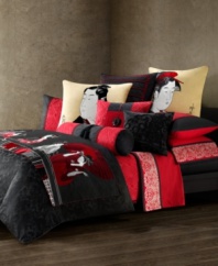 Bring the delicate comfort of Natori's Geisha bedding collection to your room with this sham, featuring black Obi jacquard embroidery and contrasting red horizontal pleating. Reversible for added benefit.
