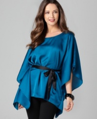Go for a fluid, feminine look with this satin DKNYC draped top that's perfect for understated elegance!