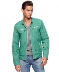 Refresh your layered look with this light weight jacket from Guess.