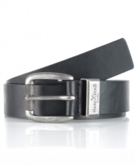 With a cool, chunky buckle, this Marc Ecko leather belt gives an ordinary outfit a little extra heft.