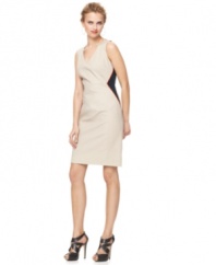 A contrasting panel with bold-hued trim gives this dress by T Tahari a contemporary twist.
