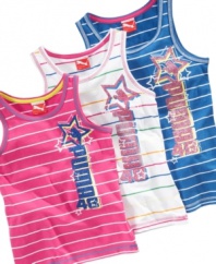 Keep her casual style cute with this sporty striped tank from Puma.
