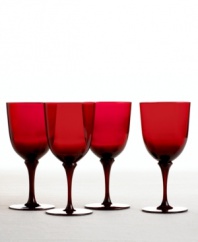 This set of garnet-red goblets from Martha Stewart Collection infuses every beverage with rich holiday splendor. In dishwasher-safe glass for easy cleanup.