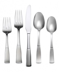 Oneida flatware for 12 plus serving utensils in luxe stainless steel means good taste is at your fingertips. Squared handles unite matte and polished finishes for a sophisticated, contemporary look that complements everyday meals and dinner parties alike.