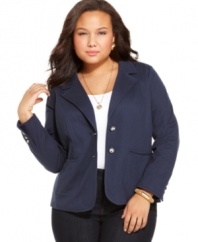 Add polish to any look with Charter Club's two-button plus size jacket-- it's a must-have for classic style!