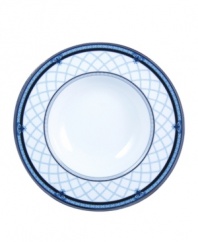 Set the table with English country charm with the Countess Collection form Royal Doulton. A charming lattice design is accented by cobalt and silver bands as well as delicate paisley flowers. 7 oz.