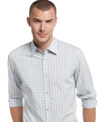 Change your everyday pattern with this woven shirt from Calvin Klein.