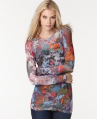 Add a burst of color to your casual lineup with BCBGMAXAZRIA's long sleeve top, flaunting an abstract print.
