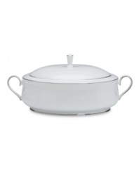 Timeless and refined, the Hannah Platinum pattern is crafted of pure white bone china embossed with a subtle palmetto-leaf design and banded in platinum. Qualifies for Rebate
