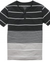 Reach various levels of casual cool with this variegated striped henley from Ring of Fire.
