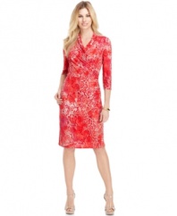 Inject your wardrobe with vibrant color in this faux wrap dress from Jones New York. Ruching at the side and a chic surplice neckline are ultra-flattering!
