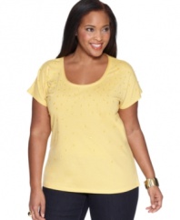 Upgrade your basic tee with Charter Club's short sleeve plus size top, finished by a beaded front.