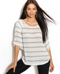 Casual doesn't have to mean you compromise on style. INC's sweater features a fabulous fit and striking metallic stripes.