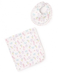 Dining is adorable in this ruffle-trim animal print bib and matching blanket set from Kissy Kissy.
