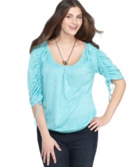 Getting a laid-back look is a cinch with American Rag's elbow sleeve plus size top, accented by drawstrings-- team it with your fave jeans!