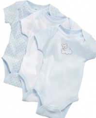 Snuggle time! He'll be comfy and cozy and ready for hugs in one of these Little Me bodysuits.