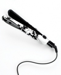 A fashionable addition for your style entourage! Standing out with a black and white floral design, this flat iron lives and breathes style, renewing your hair with its ceramic technology, which locks in shine and infuses hair with healthy nutrients. 1-year warranty. Model RVST2009C.