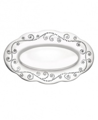 With a feminine edge and pretty perforated detail, the Lenox French Perle bread tray holds bread, of course, but also sides and small entrees with decidedly vintage charm. In pure aluminum, it's a brilliant complement to French Perle dinnerware. Qualifies for Rebate