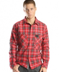 Plaid is back and you'll be sporting it with style in this long-sleeved shirt from Triple F.A.T. Goose shirt. Elbow patches on the sleeve add an extra touch to this relaxed look.