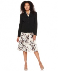 A floral-printed skirt and removable scarf adds a dose of charm to Evan Picone's new skirt suit, just in time for spring!