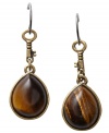 The key to statement-making style. Fossil's trendy earrings feature pear-cut tiger's eye and key accents. Set in oxidized brass tone mixed metal on fish wire. Approximate drop: 1-5/8 inches.