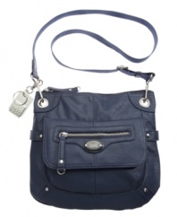 A sleek take on the so-trendy crossbody, the Simple purse features grommet hardware, dome studs and a dual zip-flap front pocket for stylish convenience.