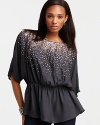 Madison Marcus' sequin tunic is a flowing semi sheer silhouette that's gathered at the waist to create feminine shape, scattered with pink sequins to dazzle after dark.